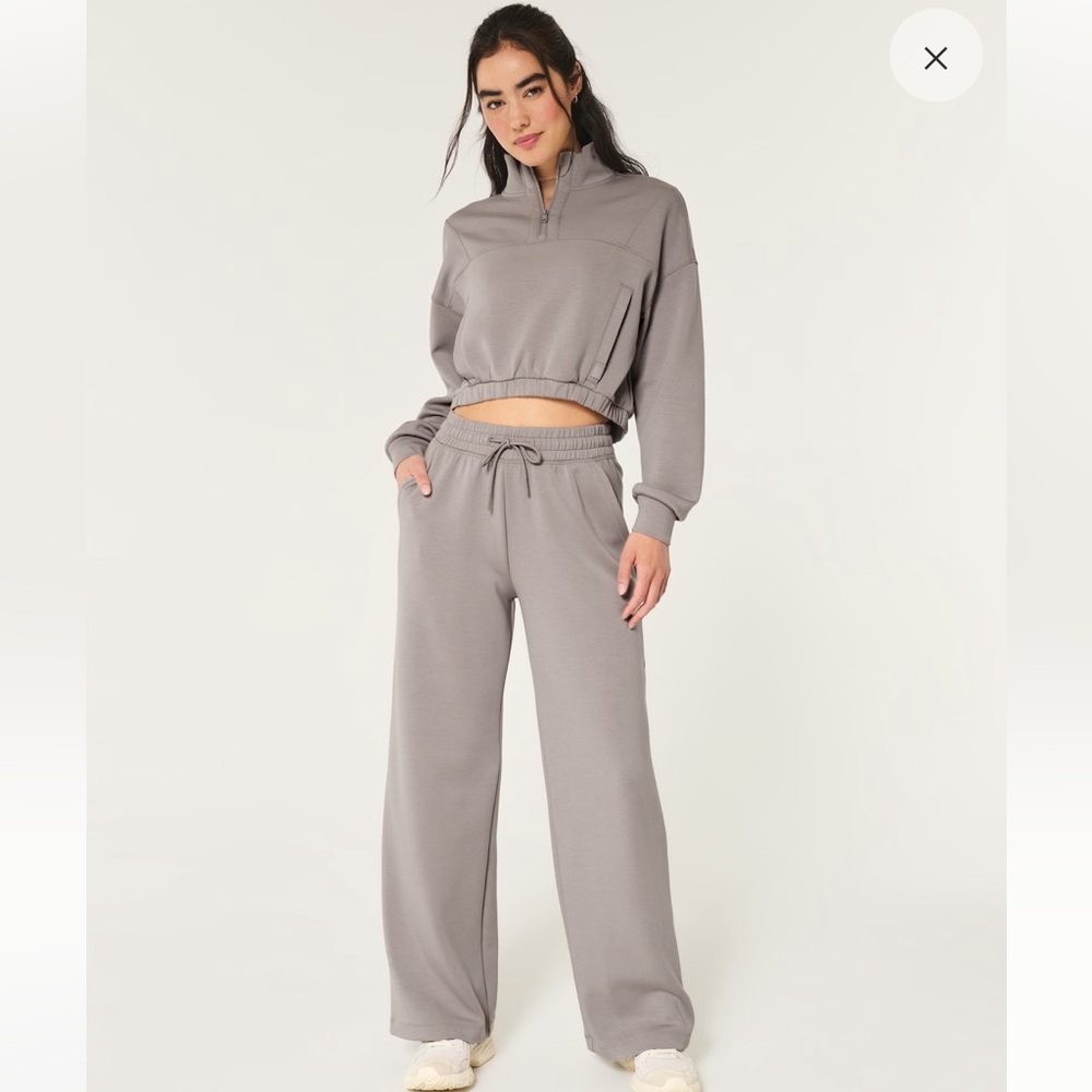 Gilly Hicks Active Cooldown WideLeg Pants w matching Cooldown Crop ZipUp Hoodie